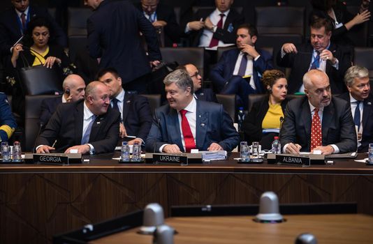 BRUSSELS, BELGIUM - Jul 12, 2018: Ukrainian President Petro Poroshenko and the leaders of states during NATO military alliance summit in Brussels