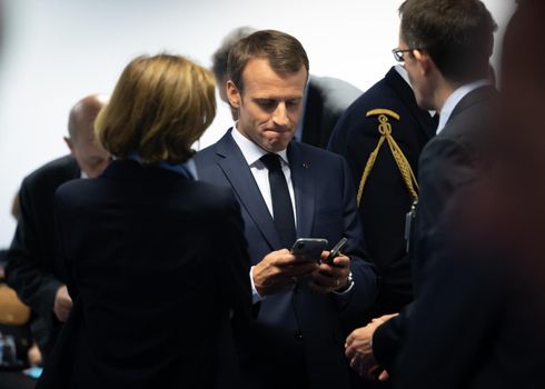 BRUSSELS, BELGIUM - Jul 12, 2018: French President Emmanuel Macron during the NATO military alliance summit in Brussels
