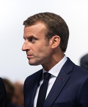 BRUSSELS, BELGIUM - Jul 12, 2018: French President Emmanuel Macron during the NATO military alliance summit in Brussels