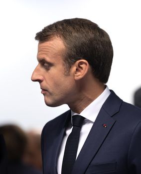 BRUSSELS, BELGIUM - Jul 12, 2018: French President Emmanuel Macron during the NATO military alliance summit in Brussels