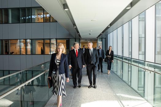 BRUSSELS, BELGIUM - May 13, 2019: Ukrainian President Petro Poroshenko and NATO Secretary General Jens Stoltenberg during a meeting at NATO headquarters in Brussels