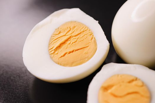 Hard-boiled eggs, dairy food closeup