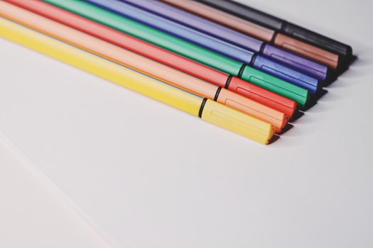 Colourful felt-tip pens for drawing, closeup