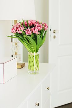 Bouquet of flowers in vase and home decor details, luxury interior design closeup