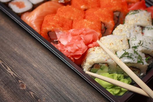 sushi rolls red ginger restaurant delicacy asian cuisine. High quality photo