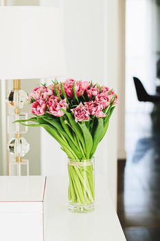 Bouquet of flowers in vase and home decor details, luxury interior design closeup