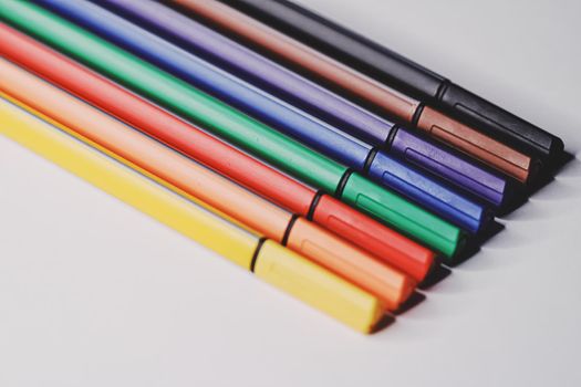 Colourful felt-tip pens for drawing, closeup