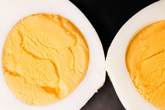 Hard-boiled eggs, dairy food closeup