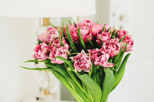 Bouquet of flowers in vase and home decor details, luxury interior design closeup