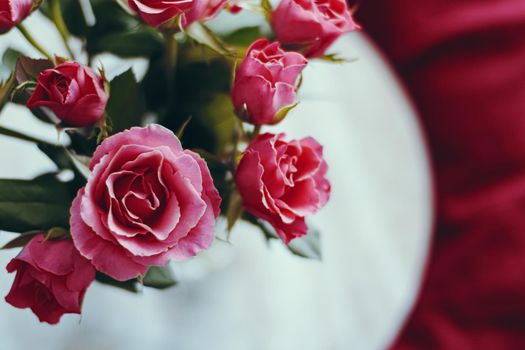 Romantic bouquet of roses, holiday gift and floral beauty closeup