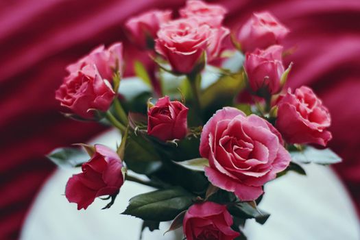 Romantic bouquet of roses, holiday gift and floral beauty closeup