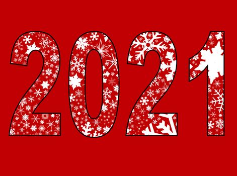 A background of christmas snowflakes on a red backdrop for 2021