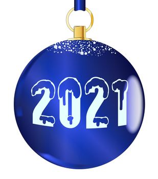 A blue 2021 christmas tree decorative ball.