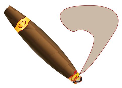 Large cuban style fat cigar with a copy space whisp of smoke