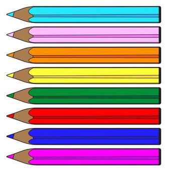 A set of brightly colored pencils over a white background