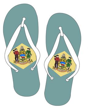 Delaware State Flag flip flop shoe silhouette on a white background