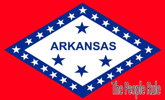 The state flag of the USA state of Arkansas with the state motto The People RUle