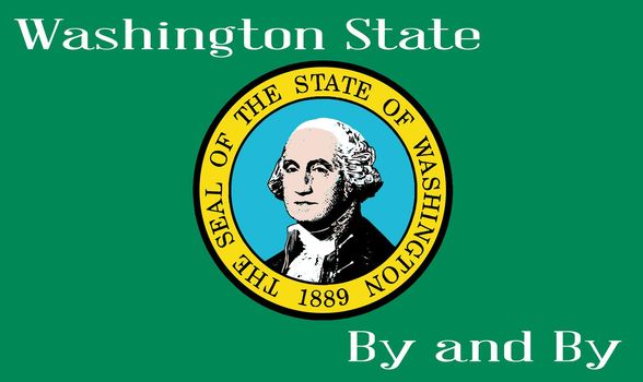 The flag of the state of Washington with the Washington State Seal motif and state motto