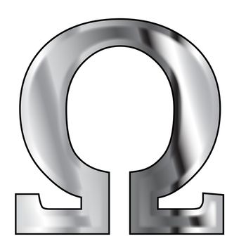 Omega- a letter from the Greek alphabet isolated over a white Background.