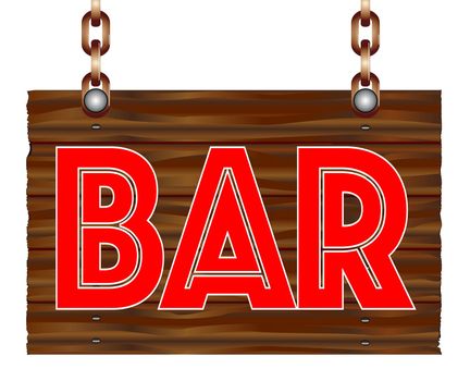 A hanging wooden bar sign isolated against a white background.