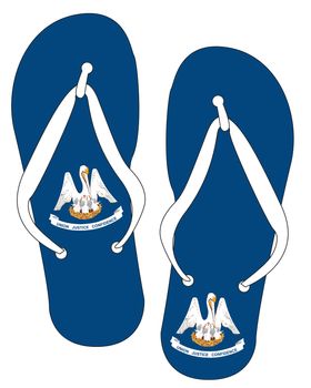 Louisiana State Flag flip flop shoe silhouette on a white background