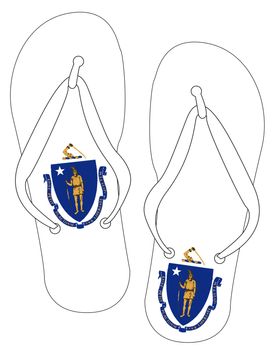 Massachusetts State Flag flip flop shoe silhouette on a white background