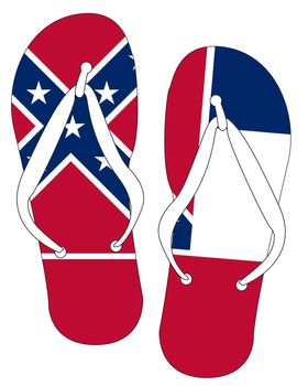 Red white and blue Mississippi State Flag flip flop shoe silhouette on a white background
