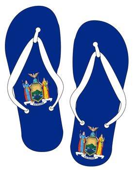 New York State Flag flip flop shoe silhouette on a white background