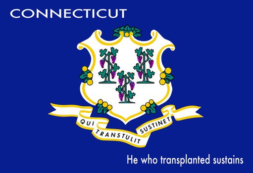 The seal of the USA state of Connecticut over a white background with the state motto He who transplanted sustains