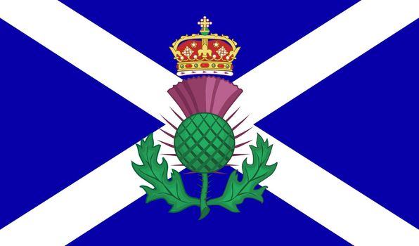 The official flag for Scotland with the traditional Scott symbol of a thistle and crown
