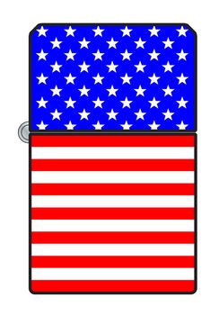 A typical cigarette lighter with a USA Stars and Stripws Old Glory flag motif