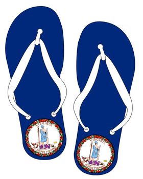 Virginia State Flag flip flop shoe silhouette on a white background