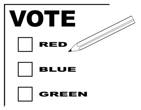A vote slip for red blue or green with pencil