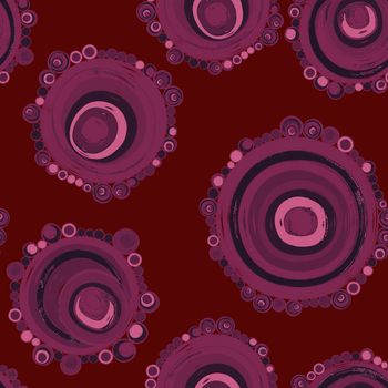 Geometric seamless pattern,texture with perfectly contacting nested circles with different size colors.Repeating pattern with circles filled with dots.Purple burgundy.For textile,wrapping paper,banner