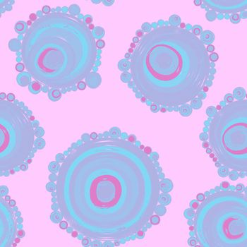 Geometric seamless pattern,texture with perfectly contacting nested circles with different size colors.Repeating pattern with circles filled with dots.For textile,wrapping paper,banner.Pastel shades.