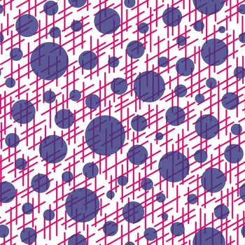 Abstract seamless pattern with colorful balls and lines.Illustration of colorful polka dots ornament for background.Good for invitation,poster,card,flyer,banner,textile,fabric.White pink lilac colors.