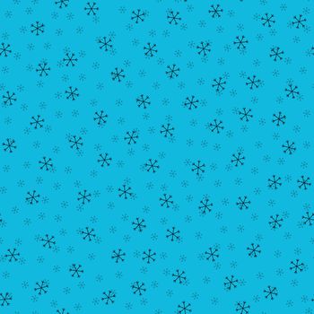 Seamless Christmas pattern doodle with hand random drawn snowflakes.Wrapping paper for presents, funny textile fabric print, design, decor, food wrap, backgrounds. new year.Raster copy.Sky blue, black