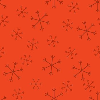 Seamless Christmas pattern doodle with hand random drawn snowflakes.Wrapping paper for presents, funny textile fabric print, design, decor, food wrap, backgrounds. new year.Raster copy.Coral, black