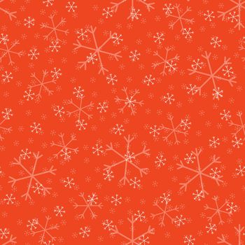 Seamless Christmas pattern doodle with hand random drawn snowflakes.Wrapping paper for presents, funny textile fabric print, design, decor, food wrap, backgrounds. new year.Raster copy.Coral, pink