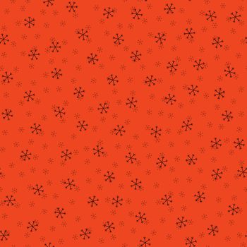 Seamless Christmas pattern doodle with hand random drawn snowflakes.Wrapping paper for presents, funny textile fabric print, design, decor, food wrap, backgrounds. new year.Raster copy.Coral, black