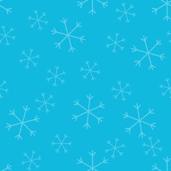 Seamless Christmas pattern doodle with hand random drawn snowflakes.Wrapping paper for presents, funny textile fabric print, design, decor, food wrap, backgrounds. new year.Raster copy.Sky blue, white