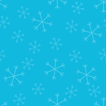 Seamless Christmas pattern doodle with hand random drawn snowflakes.Wrapping paper for presents, funny textile fabric print, design, decor, food wrap, backgrounds. new year.Raster copy.Sky blue, white