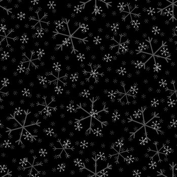 Seamless Christmas pattern doodle with hand random drawn snowflakes.Wrapping paper for presents, funny textile fabric print, design, decor, food wrap, backgrounds. new year.Raster copy.Black, white
