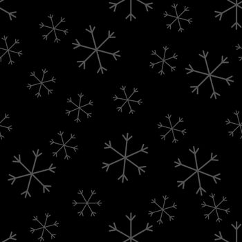 Seamless Christmas pattern doodle with hand random drawn snowflakes.Wrapping paper for presents, funny textile fabric print, design, decor, food wrap, backgrounds. new year.Raster copy.Black, white