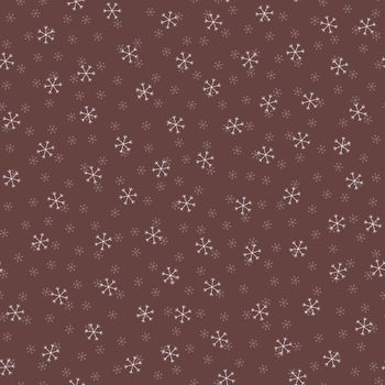 Seamless Christmas pattern doodle with hand random drawn snowflakes.Wrapping paper for presents, funny textile fabric print, design,decor,food wrap,backgrounds. new year.Raster copy.Coffee color white