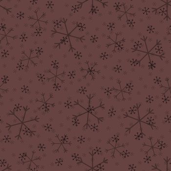 Seamless Christmas pattern doodle with hand random drawn snowflakes.Wrapping paper for presents,funny textile fabric print, design, decor,food wrap,backgrounds. new year.Raster copy.Coffee color black