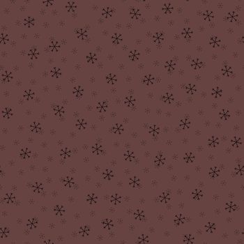 Seamless Christmas pattern doodle with hand random drawn snowflakes.Wrapping paper for presents,funny textile fabric print, design, decor,food wrap,backgrounds. new year.Raster copy.Coffee color black