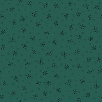 Seamless Christmas pattern doodle with hand random drawn snowflakes.Wrapping paper for presents, funny textile fabric print, design, decor, food wrap, backgrounds. new year.Raster copy.Green, black