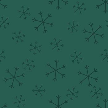 Seamless Christmas pattern doodle with hand random drawn snowflakes.Wrapping paper for presents, funny textile fabric print, design, decor, food wrap, backgrounds. new year.Raster copy.Green, black