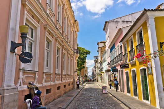 Salvador de Bahia, Pelourinho view with colorful buildings, Brazil, South America